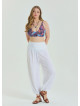 Elastic Waist Relaxed Cut White Plus Size Trousers 4628
